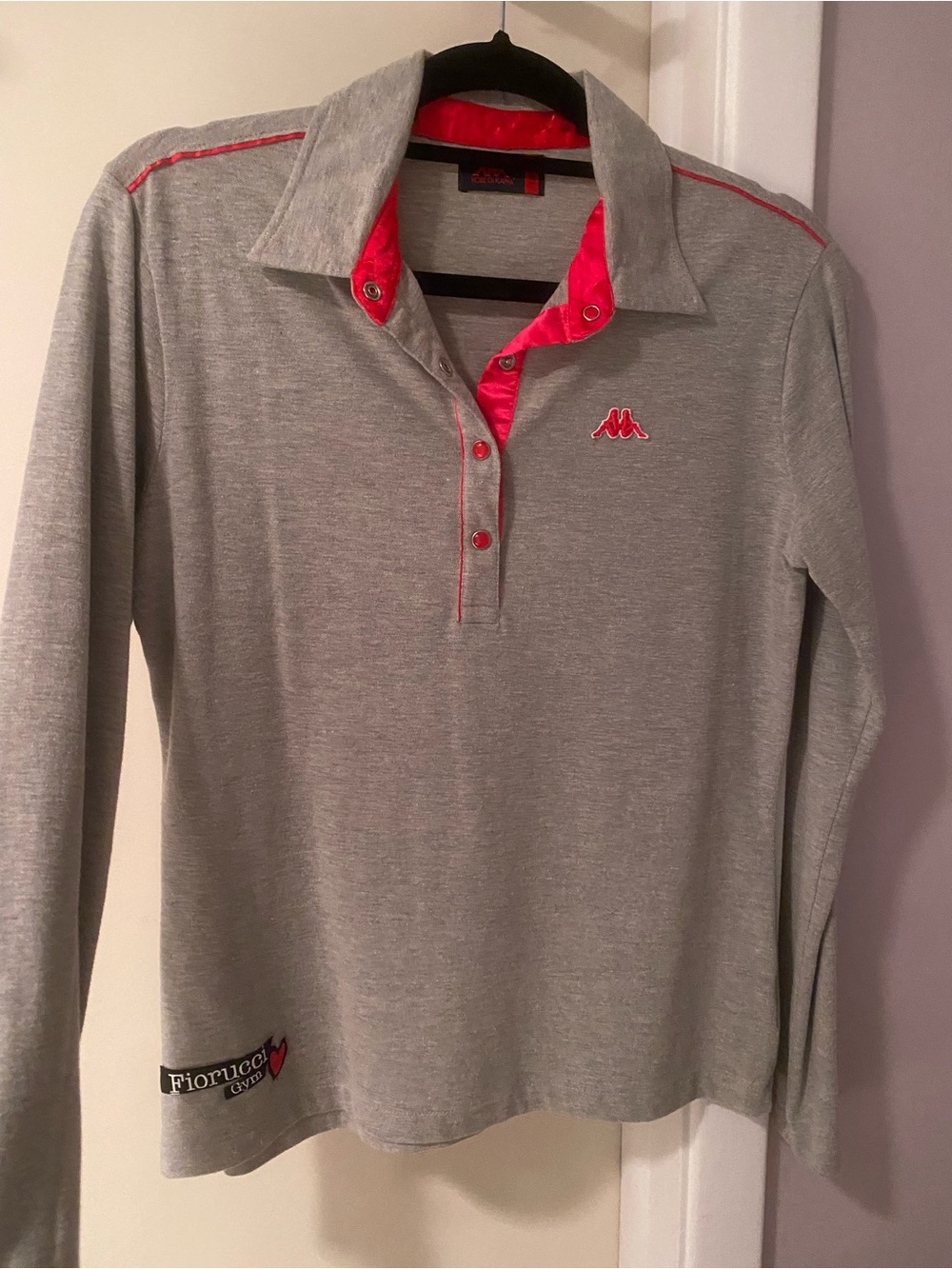 Kappa Grey Long-Sleeve Polo with Pink Accents